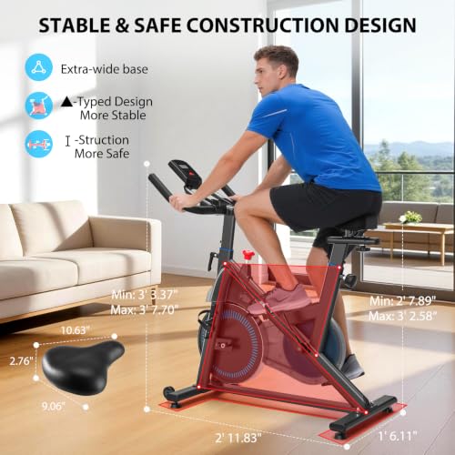 Image of Exercise Bike, Wenoker Magnetic Stationary Bike for Home App Sync Indoor Bike with Adjustable Seat and Handlebar, Transport Wheels and Fitness Courses for Weight Loss
