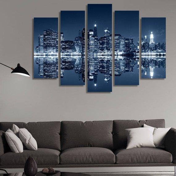 Genérico 5 Piezas Impresiones Sobre Lienzo de Arte Manhattan Nueva York Marco Moderno para Dormitorio Sala Estar Cocina