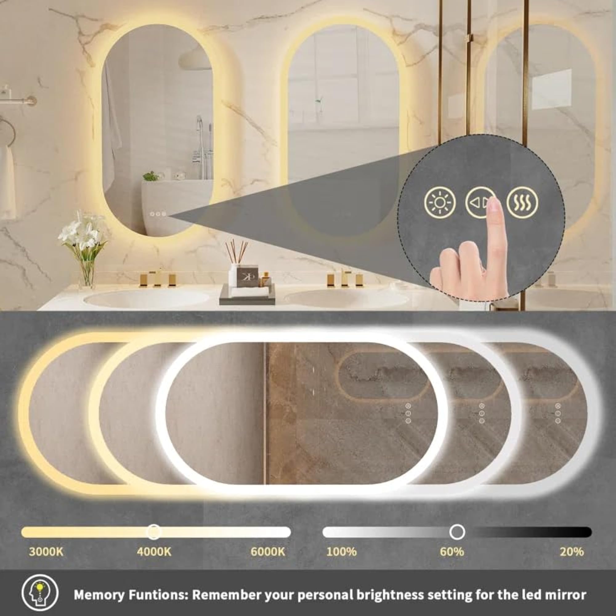 Capsule LED Bathroom Vanity Mirror with Corner Glow Lighting