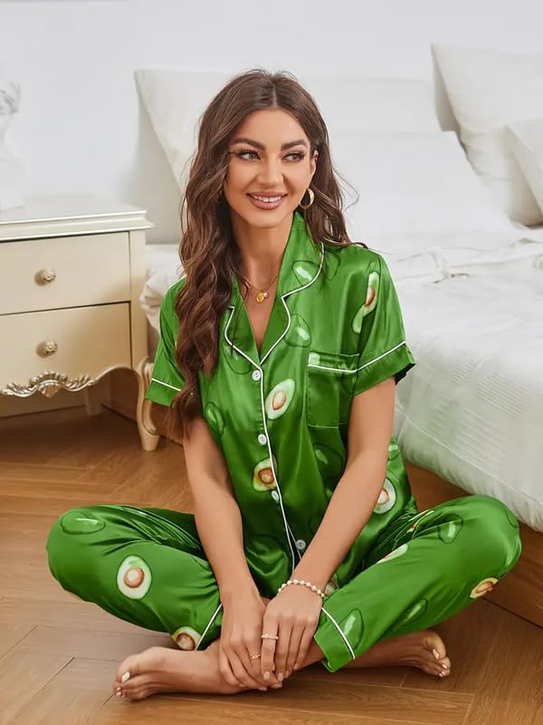 Image of Night Suit for Women with Full Sleeve Button-Down Top with Pant Dress for Woman, Night Dress for Woman, Cotton Two-Piece Loungewear Set