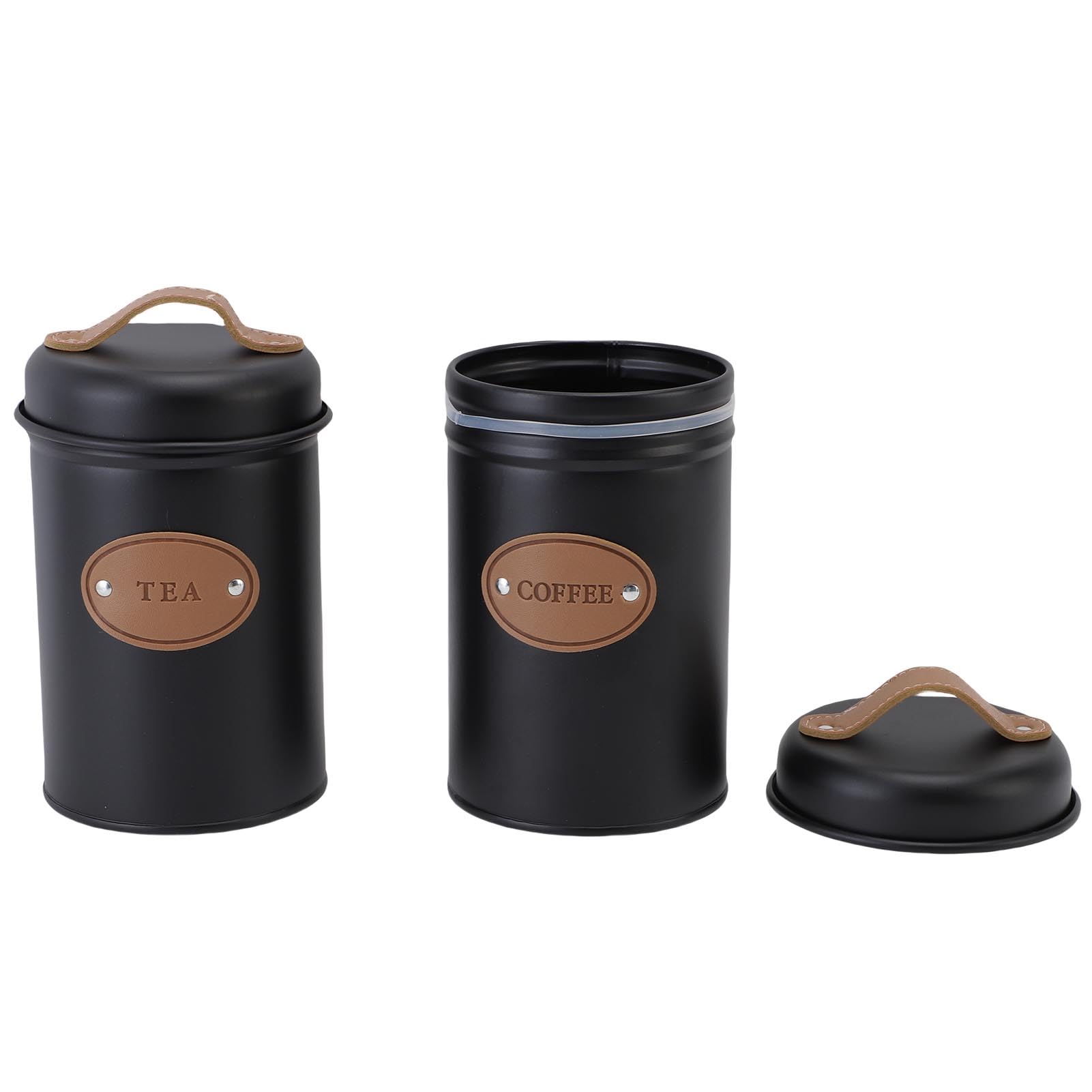 Walfront Set Barattoli Sigillati Barattolo per caffè in Ferro 3 Pezzi 15,5 X 10,4 Cm con Coperchi con Manico Ed Etichette Distintive per tè, caffè, Zucchero, Farina, Bancone della, Dispensa (BLACK)