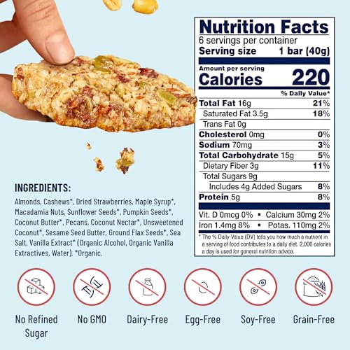 Image of YES Nut Bars - Soft Chewy Healthy Snack Bars (Strawberry Coconut, 6 count) | Made with Organic Maple Syrup - Vegan, Paleo, Gluten Free, No Refined Sugar, Dairy Free, Plant Based Protein, Low Sugar
