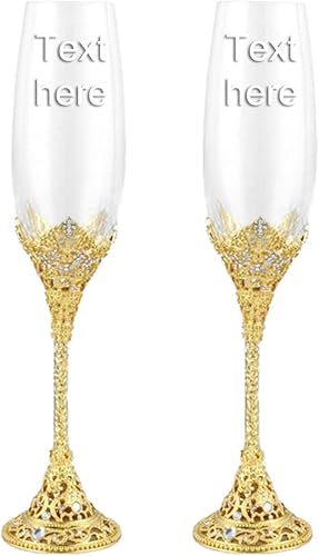 Copas de champán de cristal personalizadas para novia y novio, juego de 2 regalos de boda (personalizado)