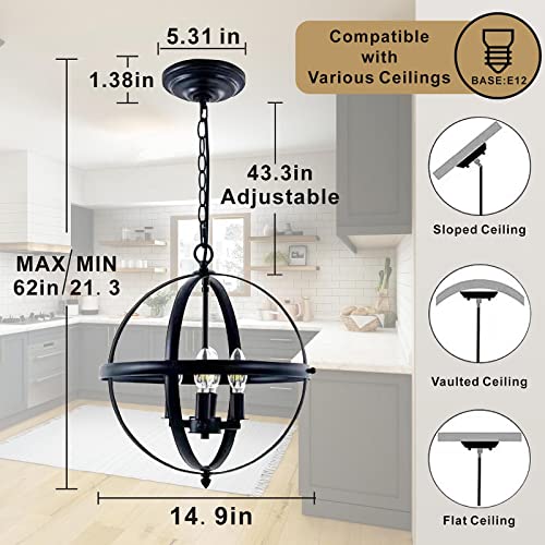 MXFles Farmhouse Chandelier 15 inch Pendant Light Fixture for Kitchen Island, Changeable Features, Bronze & Black - Image 4