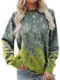  Onsoyours Sweatshirt Femme Pullover Sweat Shirt Géométrique Imprimé Printemps Automne Pull Top Manches Longues Col Rond T Shirt Casual Sweat Blouse F Vert M