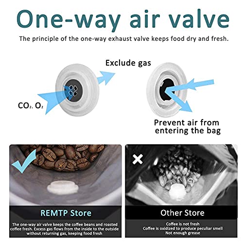 REMTAP Kaffee-Beutel mit Ventil (100 Stück, hitzeversiegelbar, seitliche Reißverschlusstaschen für Zuhause oder Geschäft – Ansicht 6