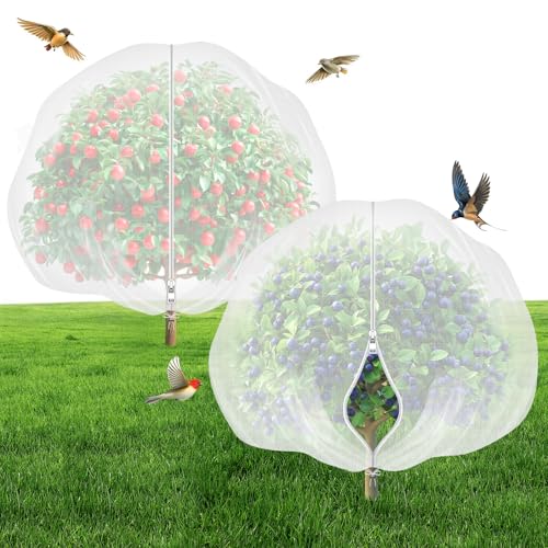 Fruit Tree Netting with Zipper & Drawstring - 8'x8' Garden Plant Net Pest Barrier to Prevent Cicadas Bird Squirrel Deer - Bug Protection for Blueberry Tomato with Fine Mesh Insect Cover(2 Pack)