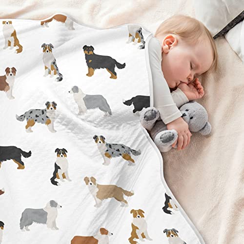 Image of Swaddle Blanket Australian Shepherd Dog Cotton Blanket for Infants, Receiving Blanket, Lightweight Soft Swaddling Blanket for Crib, Stroller, Nursery Blankets, 30x40 in