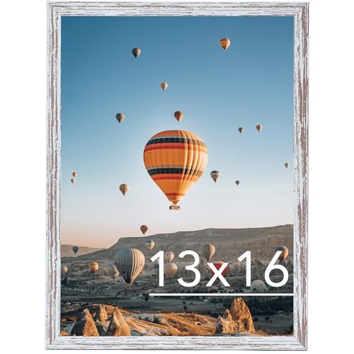 Image of JCJMY 13x16 Picture Frame Rustic White for Wall Hanging, Wall Mounting Horizontally or Vertically, 13 x 16 Wall Gallery Poster Photo Frame with Shatter Resistant Plexiglass, Rustic White