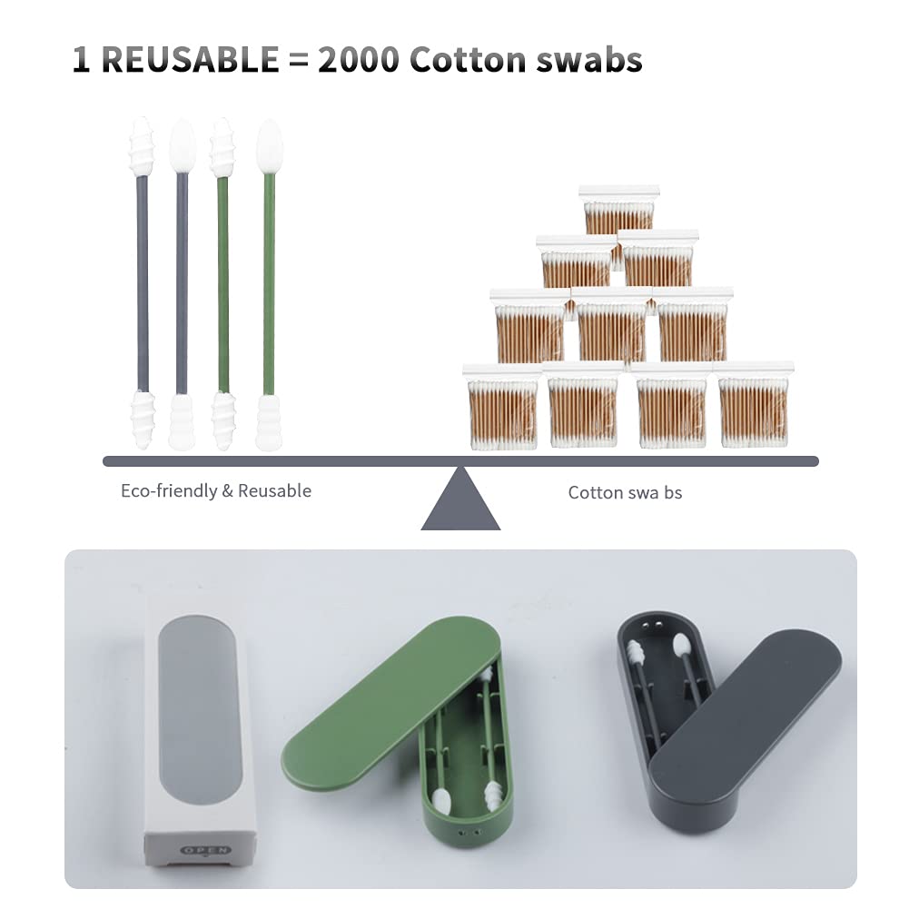 Cotton Swabs 2 Pack Portable Silicone Swab Cleanable Double-Tipped Ear Cleaning Cosmetic Cotton Buds Sticks Travel Makeup