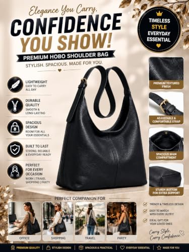 Image of Women's Large PU Leather Hobo Shoulder Bag