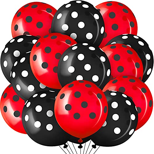60 Pieces Polka Dots Balloons Ladybug Latex Balloons Black Red Theme Party Balloons Decorations Polka Dots Ladybug Balloons Latex Party Balloons for Wedding Birthday Party Supplies, 12 Inches