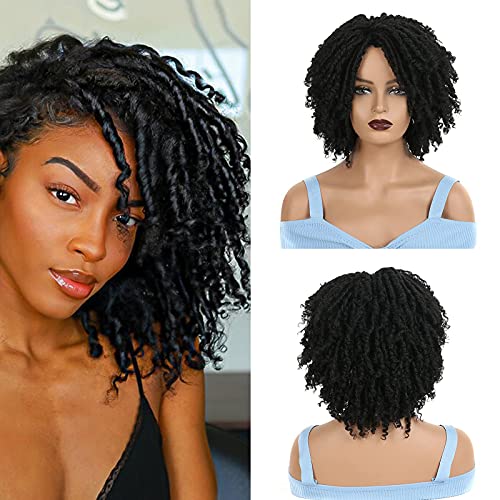 Dreadlock Wig for Black Women, PEACOCO Short Twist Wig Synthetic Braided Wigs for men faux locs wigs afro crochet wig for African American Women (1B)