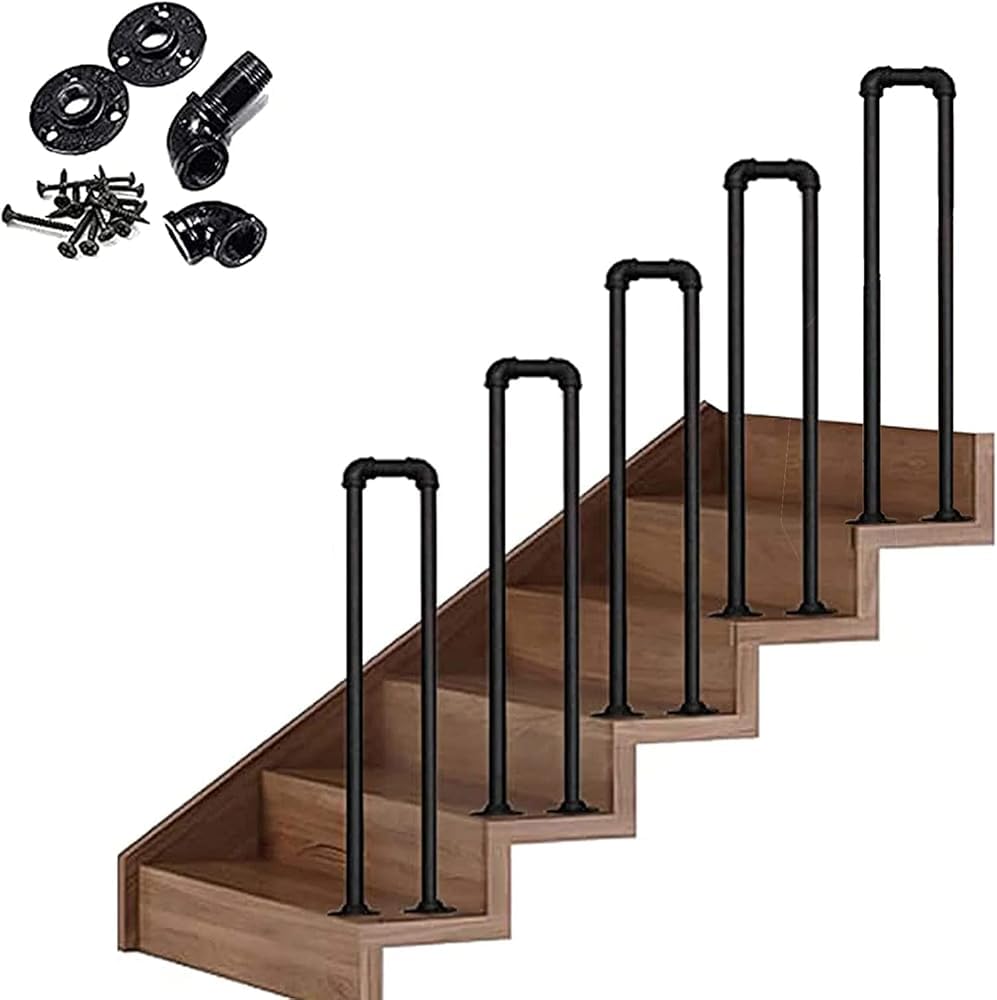 LQSYBHD Stair Railing Indoor U-Shaped Non-Slip Wrought Iron Handrail Black Tubular Safety Hand Rail for Elderly Modern Industrial fence(Size:3.12ft/95cm,Color:5pcs)