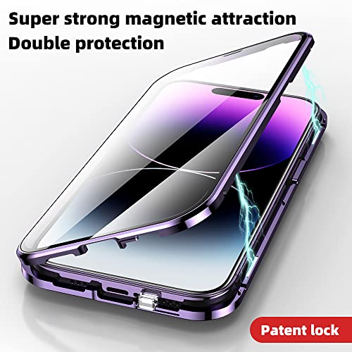 Coque transparente pour iPhone 14 Plus double face en verre trempé avec verrou rouge