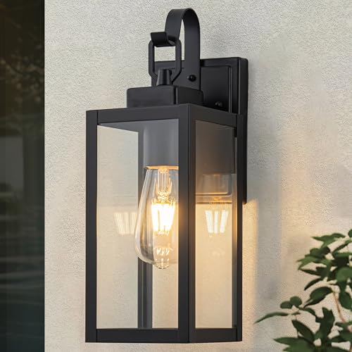 FTL Applique da Parete E27 Esterno, Nero Luci da Esterno a Parete, Moderno Portico Lampade Lanterna da Esterne, IP44 Impermeabile Applique a Muro Della Porta Anteriore per Giardino Terrazza