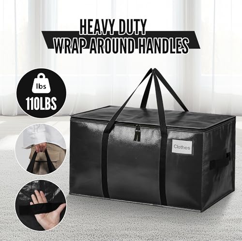 Image of BAGAIL Heavy Duty Moving Bags with Strong Handle, Extra Large Moving Boxes, Storage Tote for Clothes, College Moving Supplies(Black, 8 Pack)
