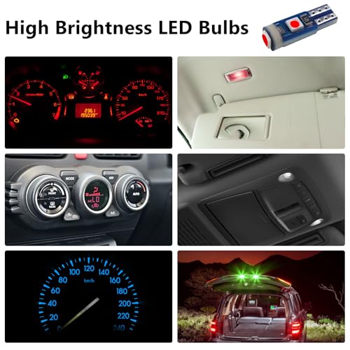 Image of ecocstm 12 PCS T5 LED Bulbs, 74 73 37 2721 Instrument Cluster Light Bulb, 12 Volt Bright Canbus Error Free LED Dashboard Light Bulb, 3030 SMD Automotive Replacement Bulbs (Red)
