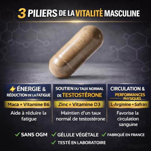 Testosté'Rock Booster Performance Homme | Soutien Taux de Testostérone & Musculation | Énergie, Vigueur & Vitalité | Maca, Zinc, Tribulus & Ashwagandha | 60 Gélules Fabriqué en France – Image 4