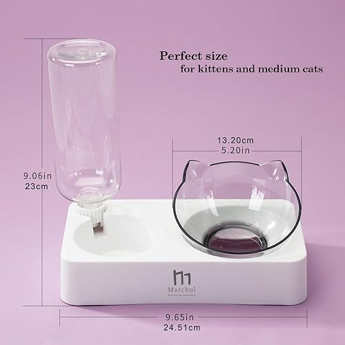 Miniatura 6 de Marchul Cuenco doble elevado para perros y gatos, juego de cuencos de agua y comida para mascotas, platos inclinados elevados en 15° para interiores
