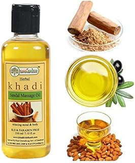 KHADI RISHIKESH Herbal Sandal Massage Oil Helps Protect Skin, Heals Scares & Spots, Tightens Skin & Soothes It Sence & Relax Your Muscles,All Skin Types - Women & Men (210 Ml)