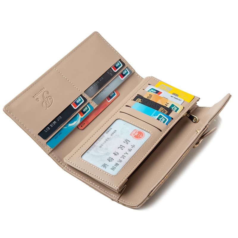 Women's Large-capacity Long Printed Hasp Clutch - Leather Wallet (Apricot)3