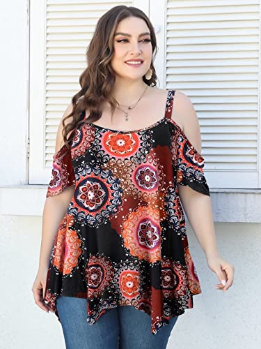 Image of LARACE Cold Shoulder Tops for Womens Summer Clothes Spaghetti Strape Tunic Oversized Shirts Asymmetrical Plus Size Blouse