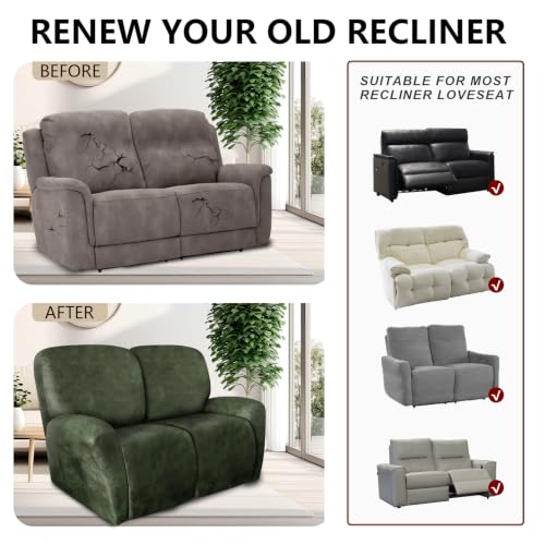 Image of ANARACHON Leather Look Loveseat Recliner Covers Stay in Place 6-Piece Recliner Sofa Slipcover 2 Seater Reclining Couch Cover Furniture Protector Spandex Fabric Washable (Recliner Loveseat, 02Tawny)