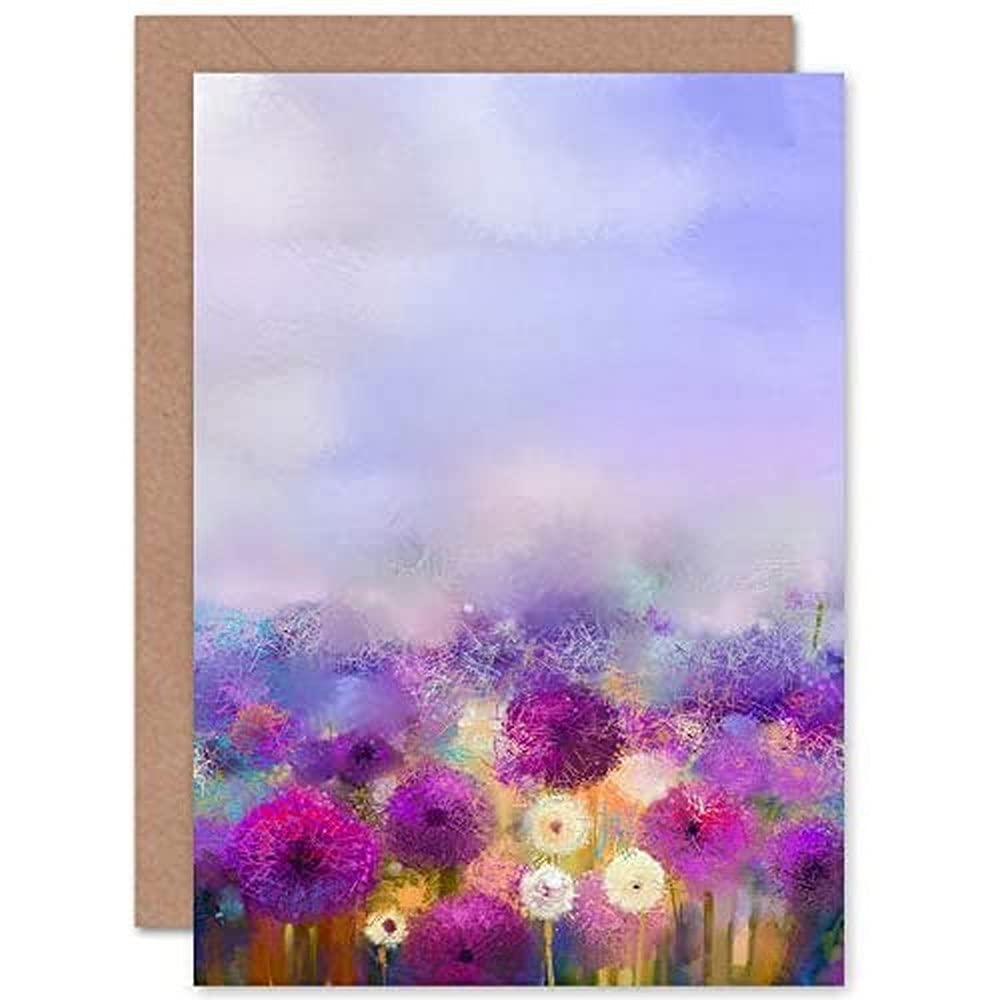 Wee Blue Coo Field of Onion Flowers Greeting Card With Envelope Inside Premium Quality