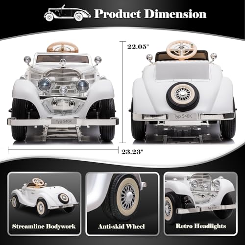 Large Ride On Car Compatible with Benz 12V Battery Powered Electric Vehicles with Remote Control for Kids 4WD Classic Ride on Toys with 2 Seater Parents-Child Ride on Car, White - Thumbnail 2