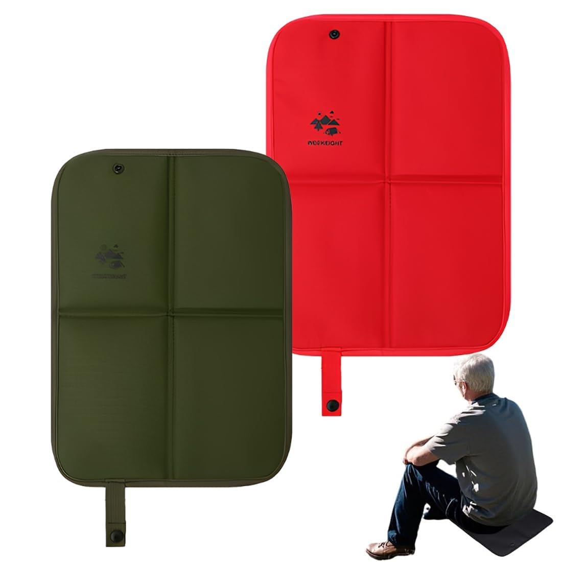 2 Cuscini Pieghevoli da Esterno – Cuscino Termico Impermeabile per Picnic, Stadio, Campeggio ed Escursionismo (Rosso, Verde)