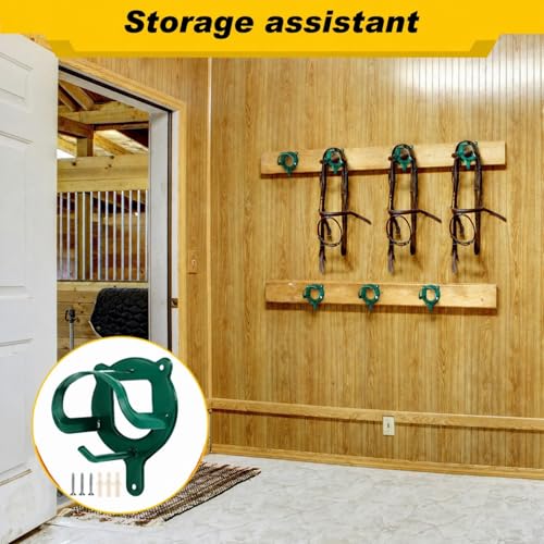 Image of Dunzy 3 Counts Horse Bridle Rack Bracket Bridle Hooks Tack Storage Halter Hanger Metal Holder with Tubes and Screw for Horse Barn Supplies(Dark Green) | Metal Horse Bridle Rack for Barn Storage, Includes Mounting Hardware and Anchors, Space Saving Hooks for Halters and Reins