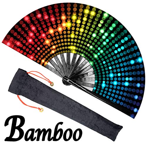 OMyTea Large Bamboo Rave Festival Folding Hand Fan for Men/Women - Chinese Japanese