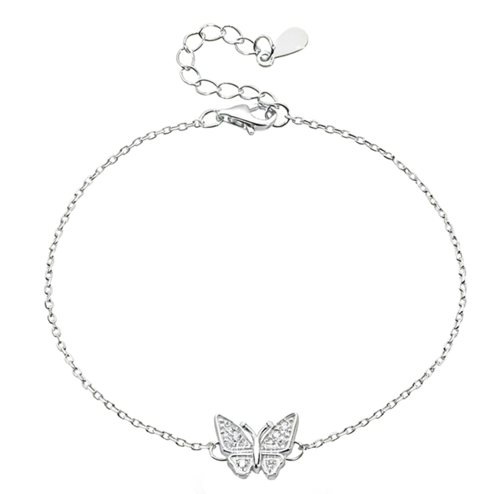 Pulsera de Mujer Oro 9 Kilates / 14 Kilates / 18 Kilates, Mariposa con Diamante, Cadena Extensible 16 CM + 5 CM, Pulsera de Cadena Oro Ajustable Mujer