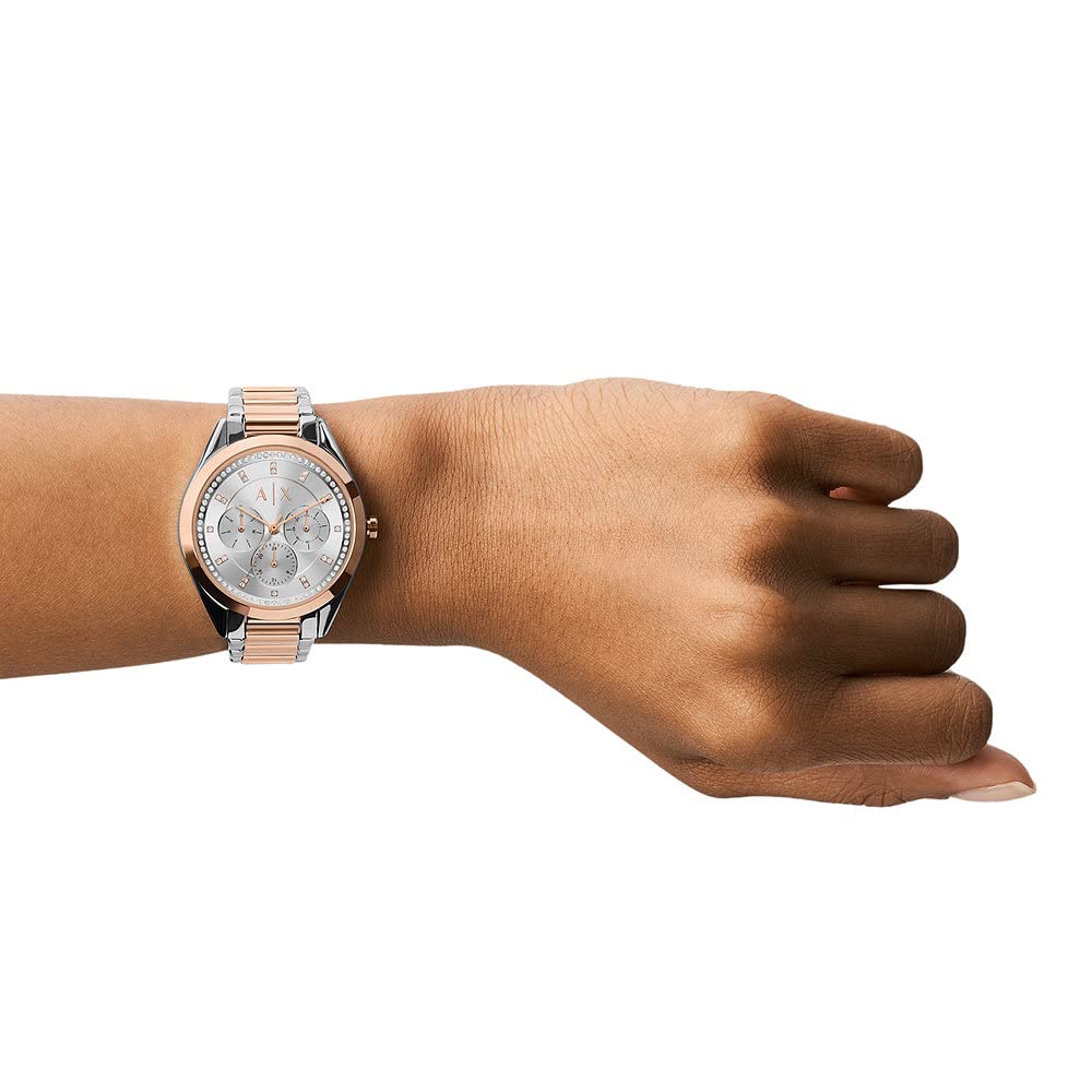 Armani Exchange Watch For Women, Quartz Multifunctional Movement and 36mm Case Size with Stainless Steel or Leather Strap