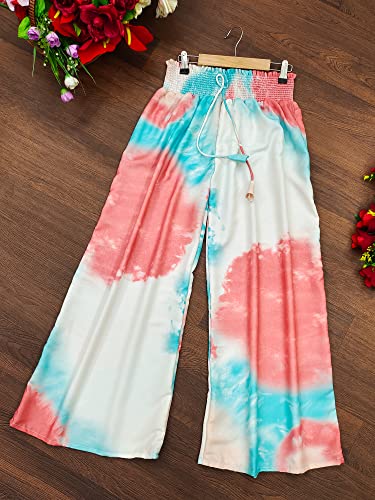 Image of Leriya Fashion Womens Mid Rise Tie-Dye Loose Fit Flared Wide Leg Palazzo Pants | Relaxed Pants | Bottom
