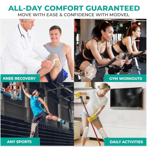 Image of MODVEL 2 Pack Knee Brace | Knee Compression Sleeve for Men & Women | Knee Support for Running | Medical Grade Knee Pads for Meniscus Tear, ACL, Arthritis, Joint Pain Relief.
