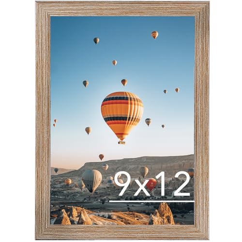 Image of JCJMY 9x12 Picture Frame Rustic Brown for Wall Hanging, Wall Mounting Horizontally or Vertically, 9 x 12 Wall Gallery Poster Photo Frame with Shatter Resistant Plexiglass, Rustic Brown
