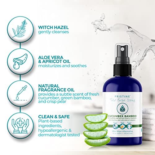 Image of PRISTINE Toilet Paper Spray - As Seen on Shark Tank, More Natural Flushable Wet Wipes Alternative, Spray Toilet Paper to Create Flushable Wipe, Cucumber Bamboo, 1 fl oz Travel Size