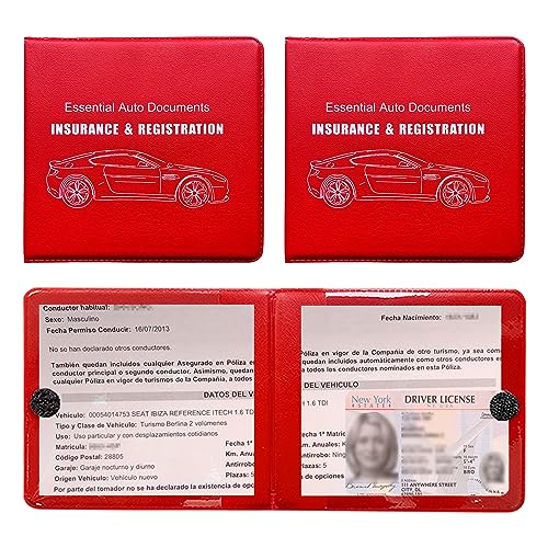 Ziciner Car Registration Insurance Holder, 2Pack Essential Auto Card Document Glove Box Organizer with Touch Fastener, Vehicle Interior Accessories Perfect for Most Car, Truck, SUV (Red/Big Car)