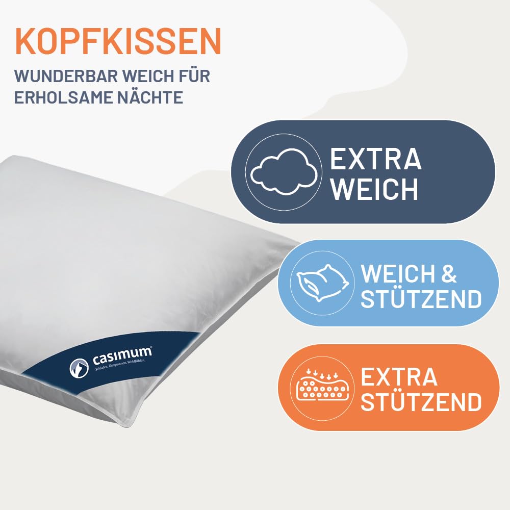 Gänsedaunenkissen 80x80 cm, First Class, Made in Germany | 60% Gänsedaunen / 40% Gänsefedern, Allergiker Kissen, für Rücken-, Seiten- und Bauchschläfer, 100% Baumwolle, OEKO-TEX