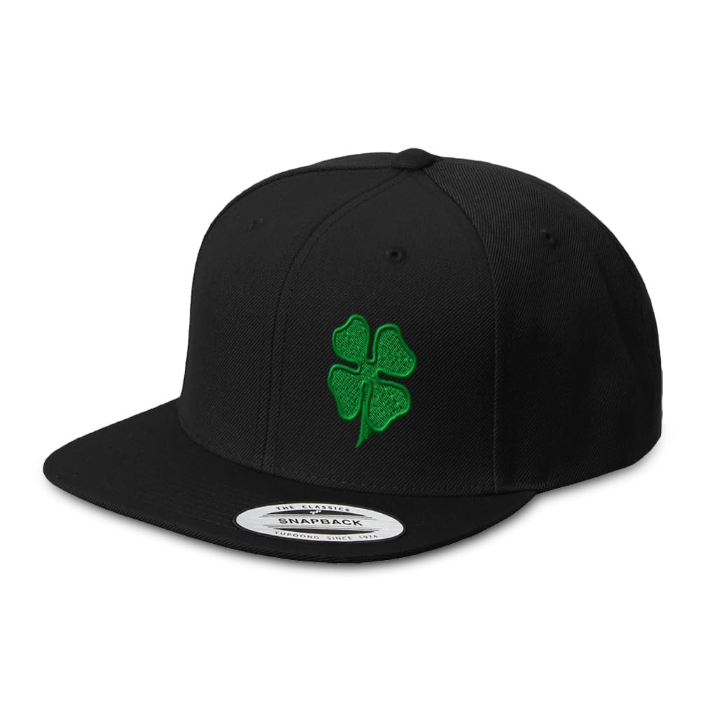 Snapback Hat for Men Flat Bill Left Side Panel Hats Four Leaf Clover Ireland Irish St Patrick's Embroidered Flat Bill Hat