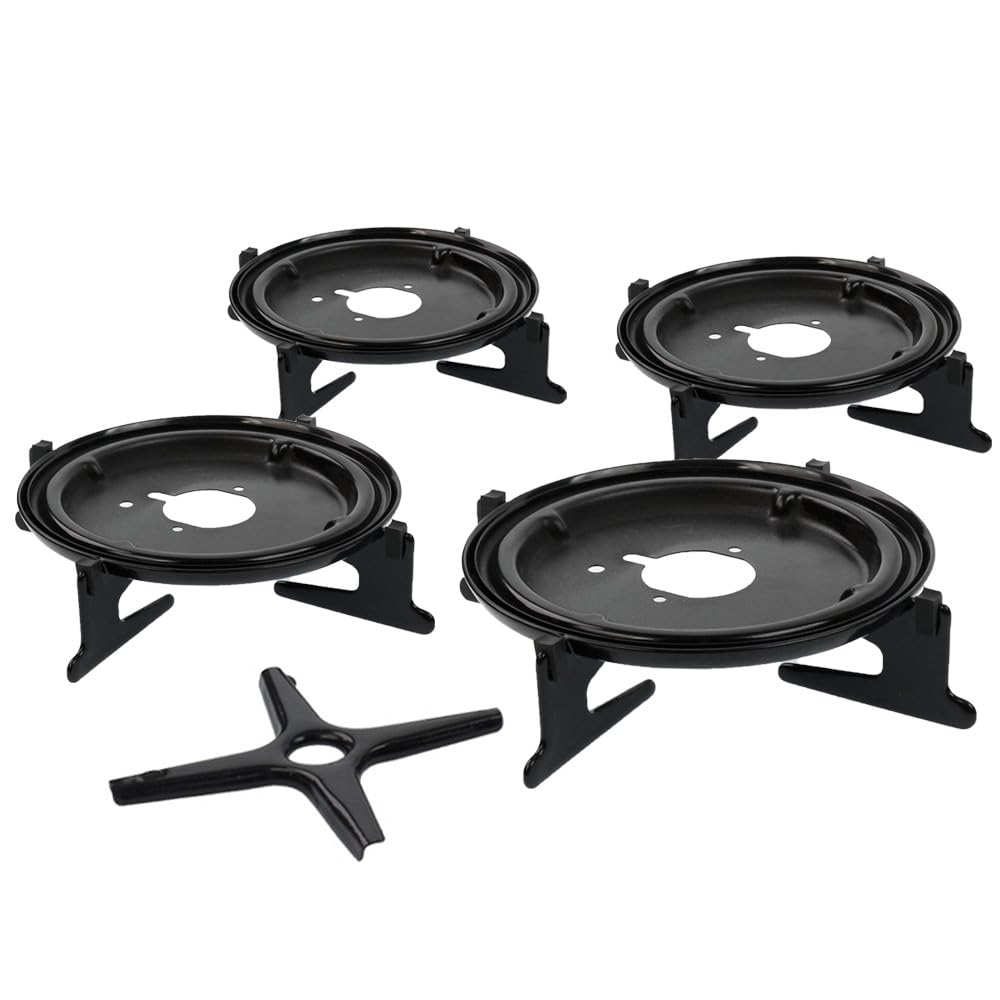 Universal Gasherd Stützset mit Herd Top Brenner & Deckel Set - 4 Pfannenstützen, 4 Grillplatten, 4 Grillplatten, 1 Topfständer, (Befestigungsschrauben), 4 Gasbrennerkrone + 4 Kappe