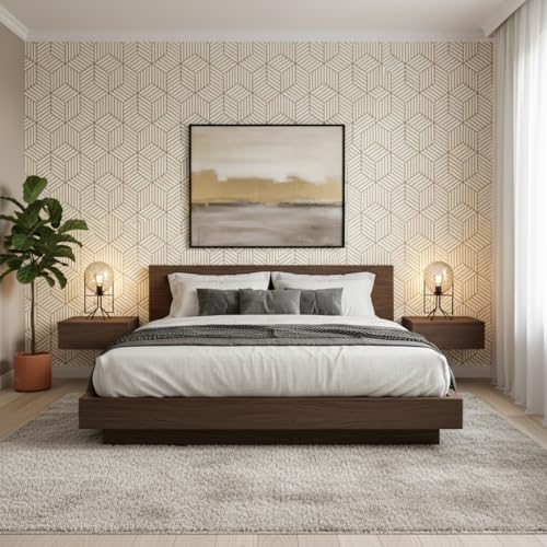 Image of Golden Geometric Self-Adhesive Wallpaper for Walls, Waterproof PVC Vinyl Wall Stickers, Peel and Stick Decorative Paper for Home, Furniture, Kitchen Cupboard & Almirah(45x300cm)