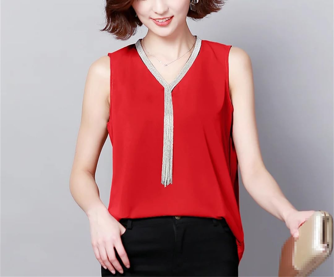 Top da donna in seta estiva casual allentato scollo a V raso gilet
