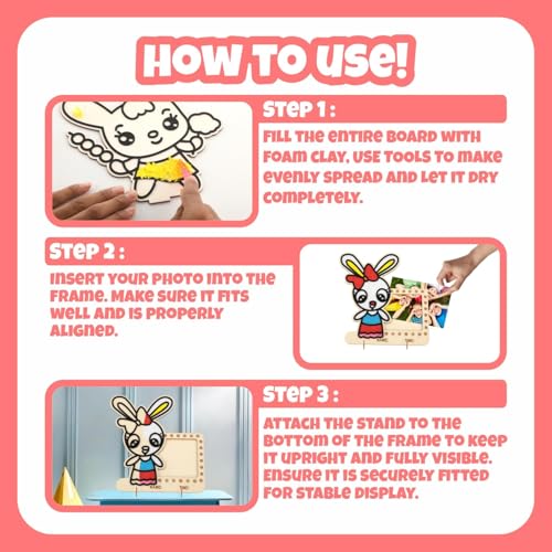 Image of SPARTAN KIDS Wooden Foam Clay Art Photo Frame, Premium DIY Craft Kit for Kids 6-12, Creative Painting Kit for Home Decor, Living Room Wall Frame, Birthday Party Return Gift (5, Rabbit)