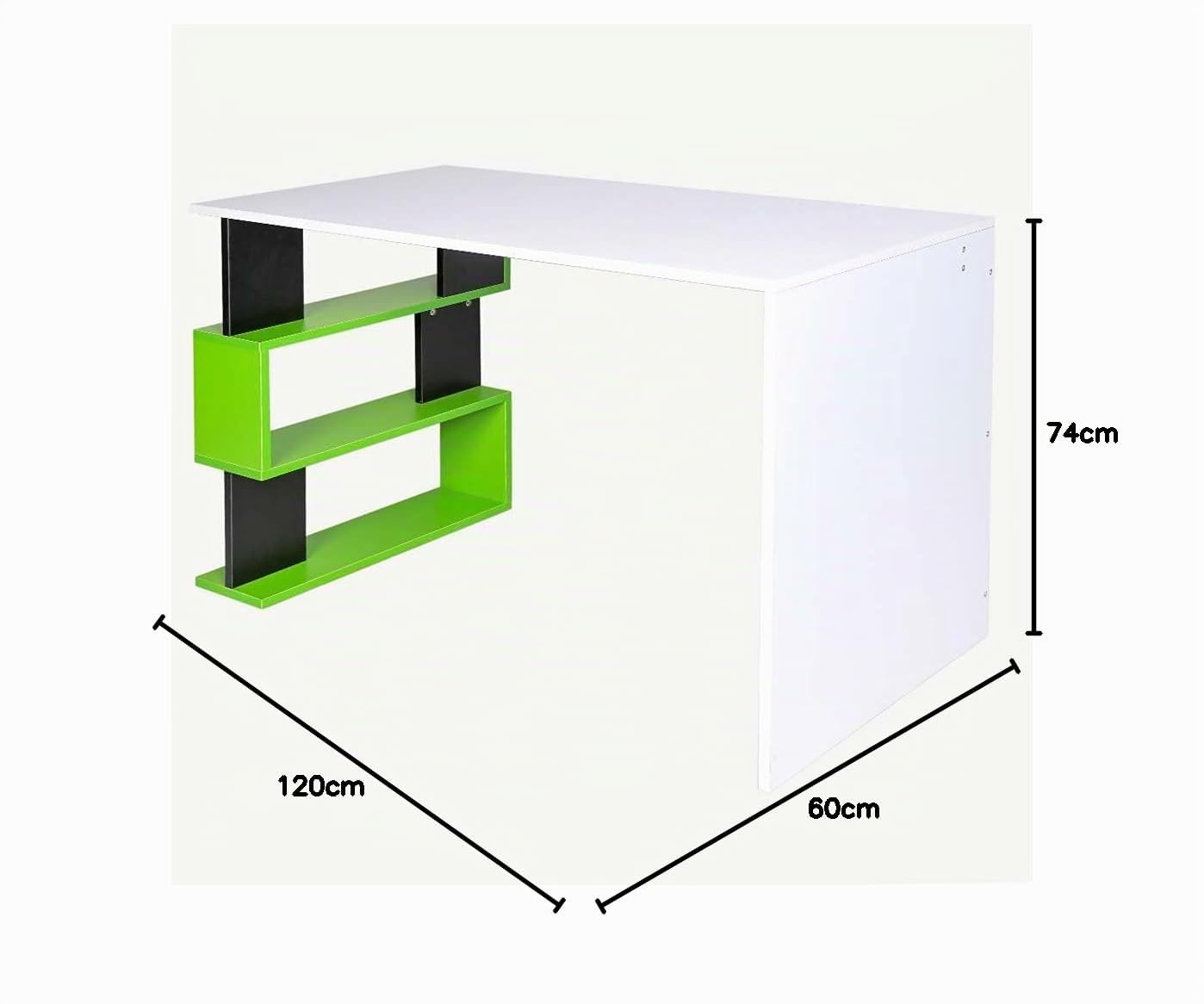BAKAJI Scrivania con Libreria 3 Ripiani Tavolo da Lavoro Porta Pc Computer Struttura e Piano in Legno MDF Arredamento Casa Ufficio Cameretta Design Moderno Dimensioni 120 x 60 x 75 cm (Verde)