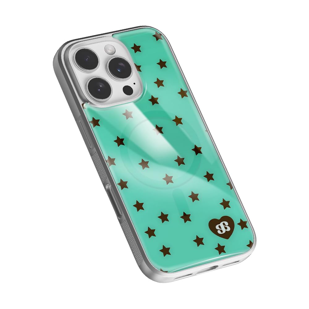 Custodia magnetica per iPhone 17serie, sottile, sottile, antigraffio, in morbido TPU, antiurto, protezione dalle cadute, design carino (resina epossidica Magsafe) (Mini Star turchese, iPhone