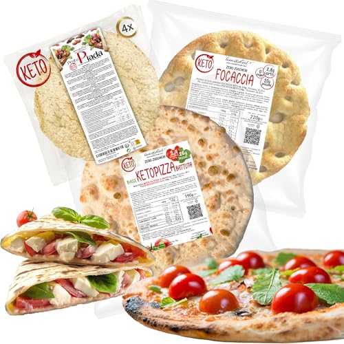 Keto-Kit Degustación Line@diet | 4 piadinas + 1 base de pizza batida + 1 focaccia | fase 1 | keto y alto contenido en proteínas