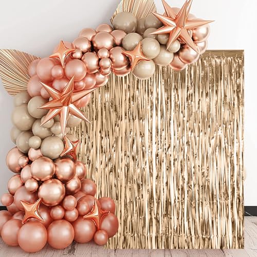 Image of Voircoloria 2 Pack Champagne Foil Fringe Backdrop Curtains, Tinsel Streamers Birthday Party Decorations, Fringe Backdrop for Anniversary, New Years, Birthday Party
